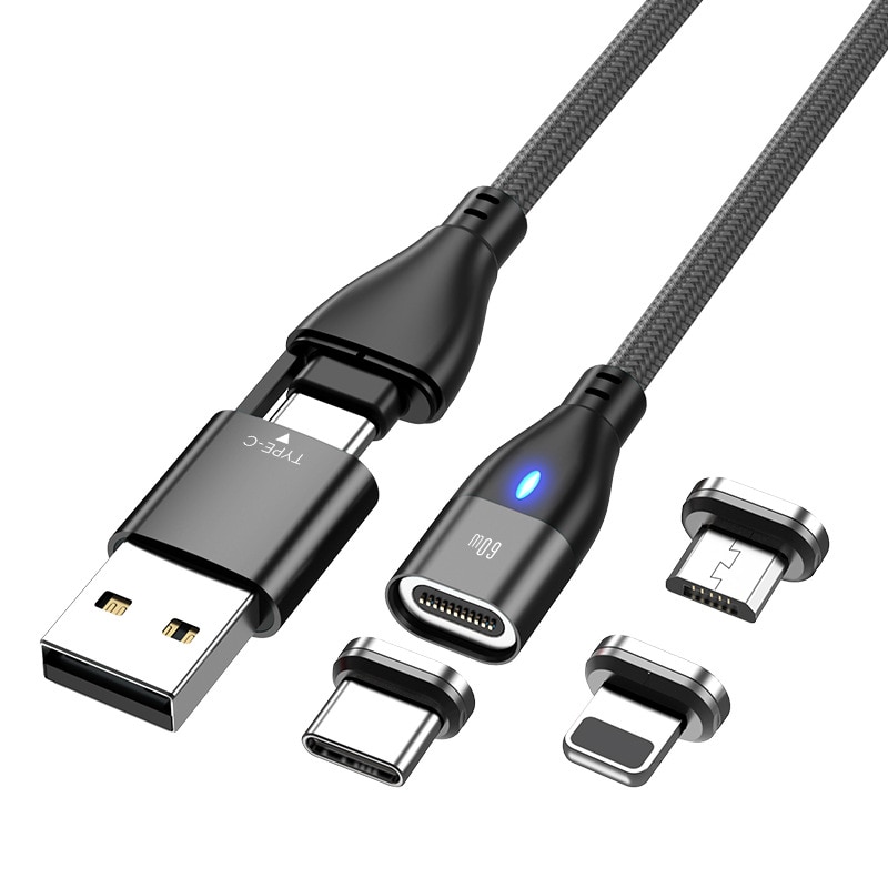 Imagine pentru Cablu de date si incarcare rapida, magnetic, 6 in 1, de la Type C sau USB la Type C, Lightning sau Micro-USB, 1.8 m, 100 W, negru