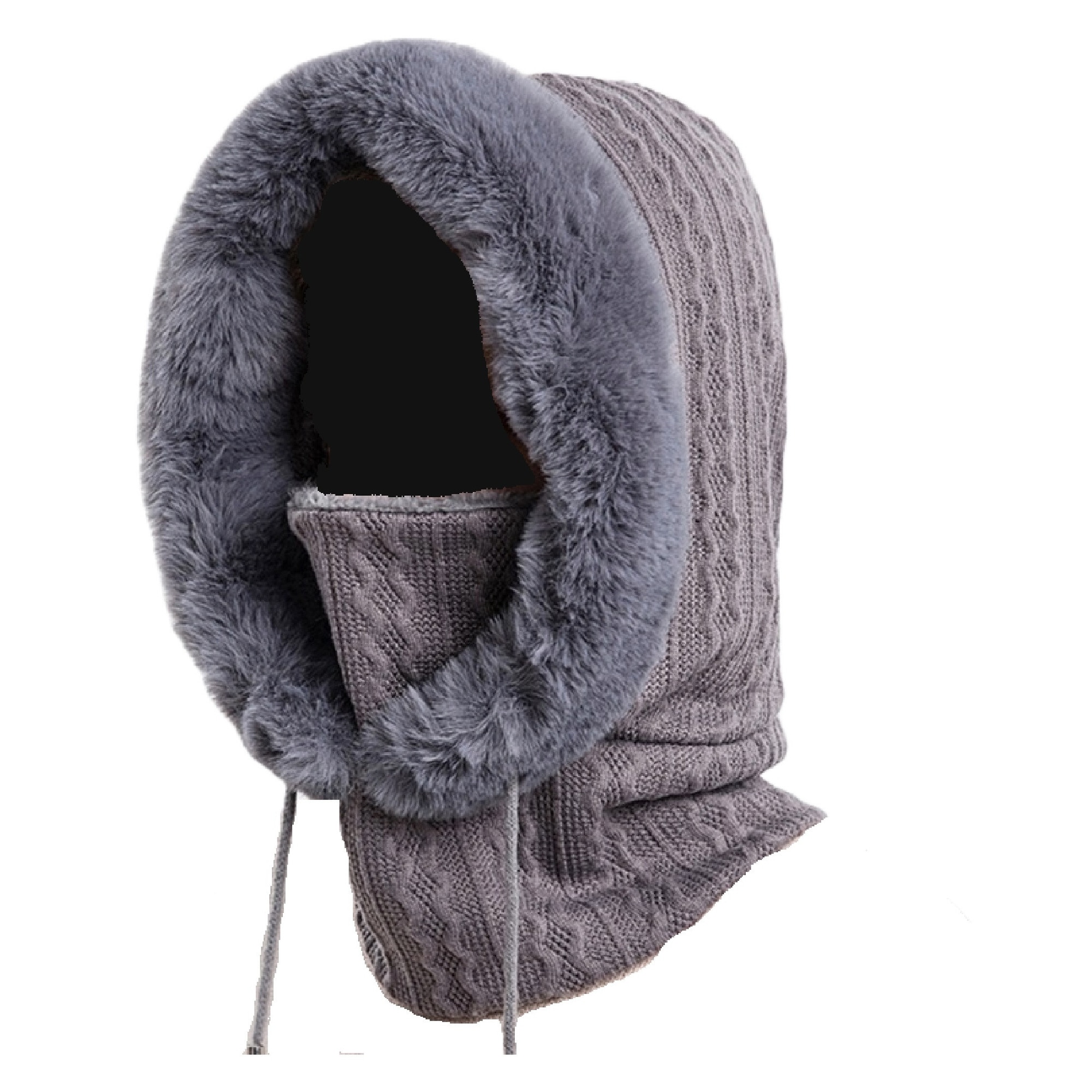 Imagine pentru Caciula dama, in stil gluga reglabila cu snur si prelungire guler tip fular, cu captuseala moale si calduroasa, marime universala, gri