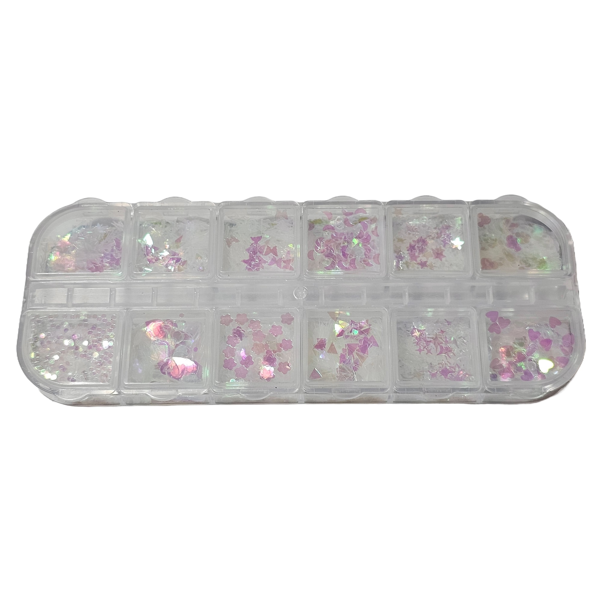 Imagine pentru Cutie mix 12 decoratiuni unghii cu forme multiple semi-transparente reflectorizante