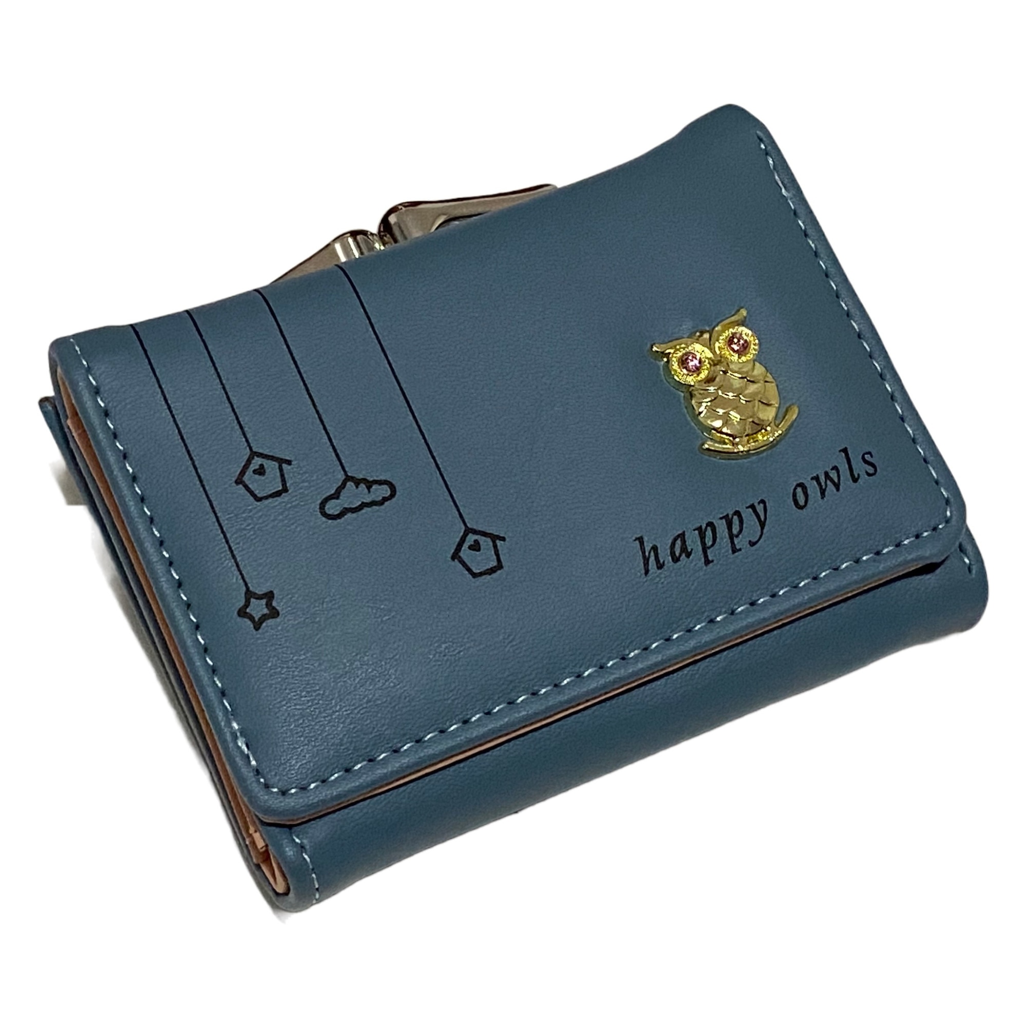 Imagine pentru Portofel Dama, model cu Bufnita "Happy Owls", Bleu
