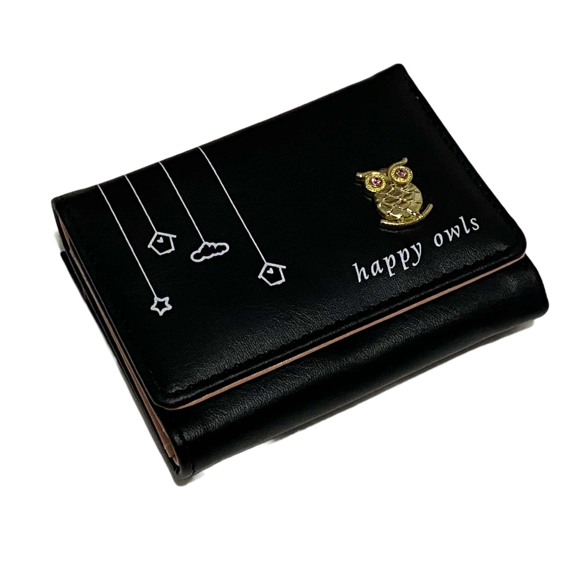 Imagine pentru Portofel Dama, model cu Bufnita "Happy Owls", Negru
