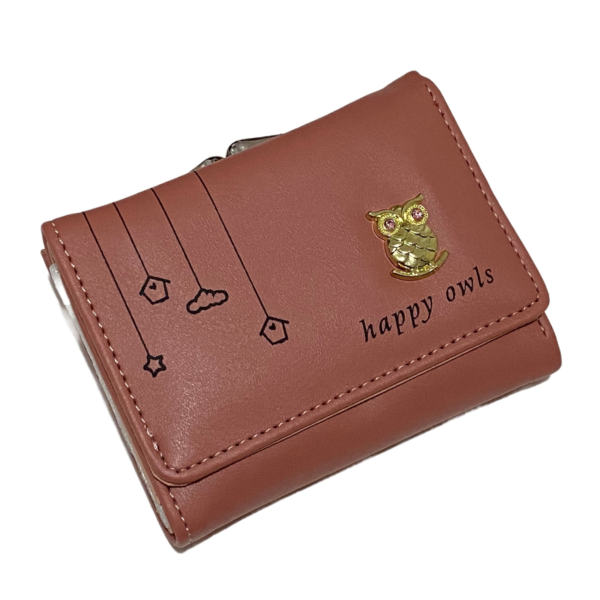 Imagine pentru Portofel Dama, model cu Bufnita "Happy Owls", Roz pudra