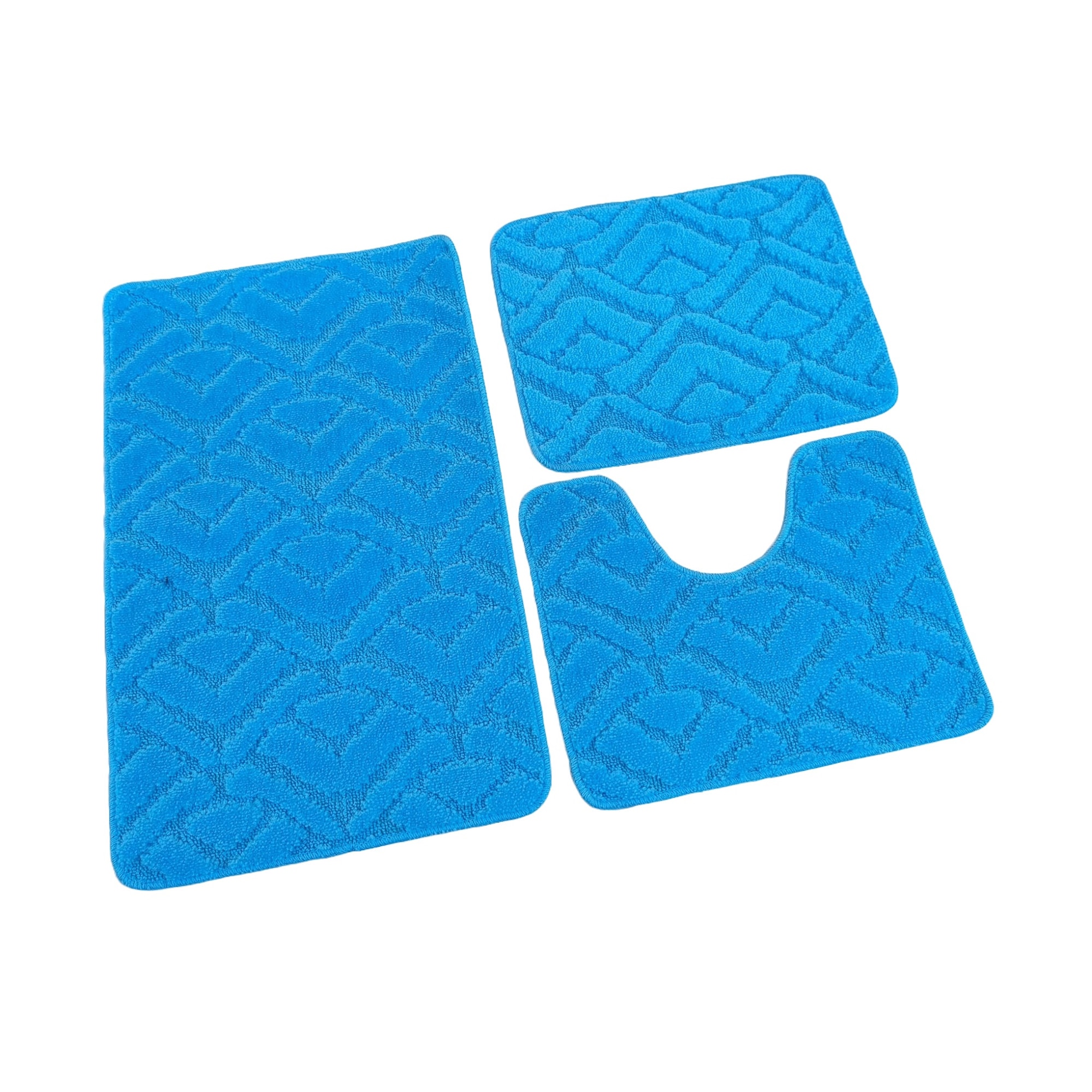 Imagine pentru Set 3 covoare de baie, din fibra de poliester, confortabile, absorbtie rapida, antiderapante, culoare albastru