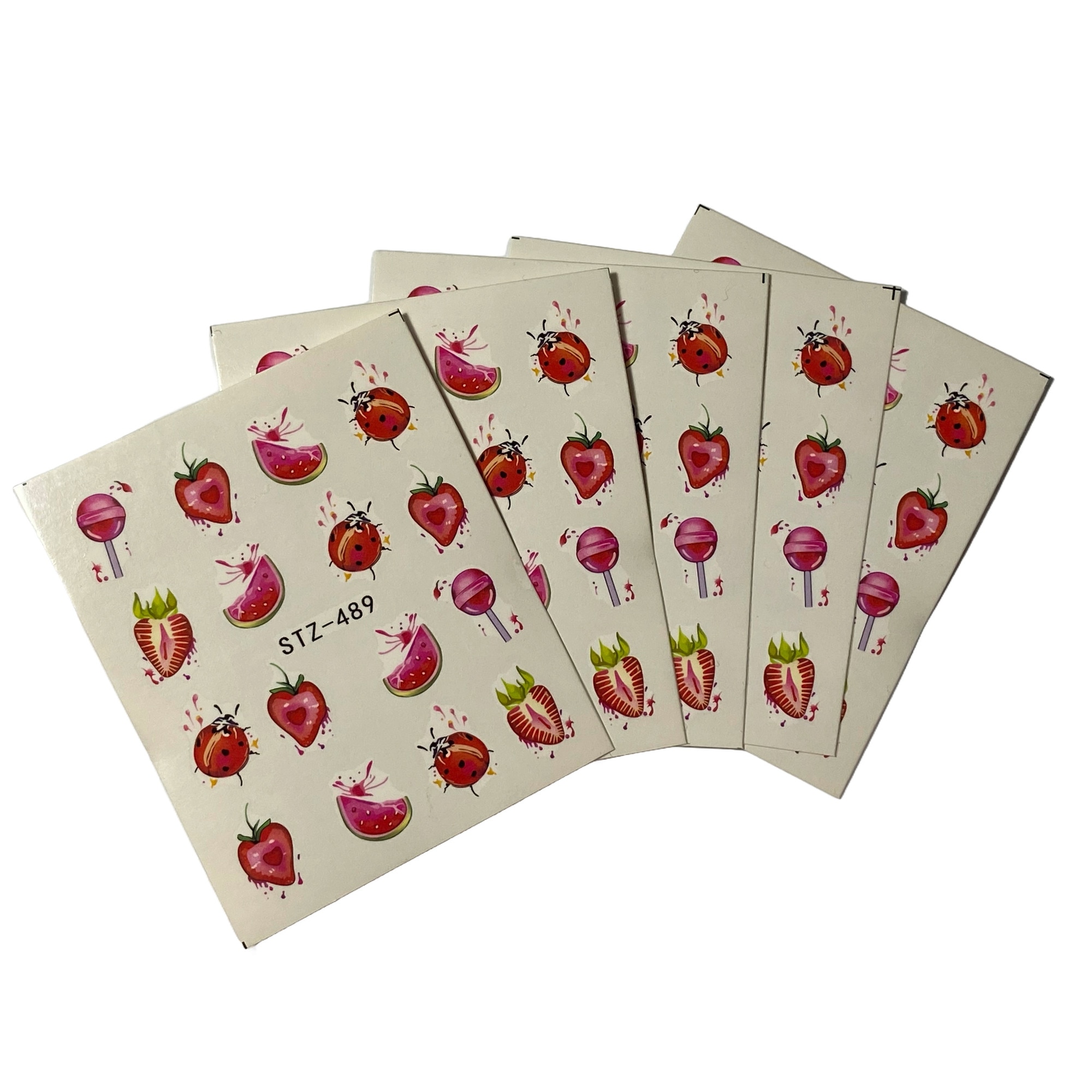 Imagine pentru Set 5 folii stickere pentru decor unghii, STZ-489, model Sweet Summer Red, rosu
