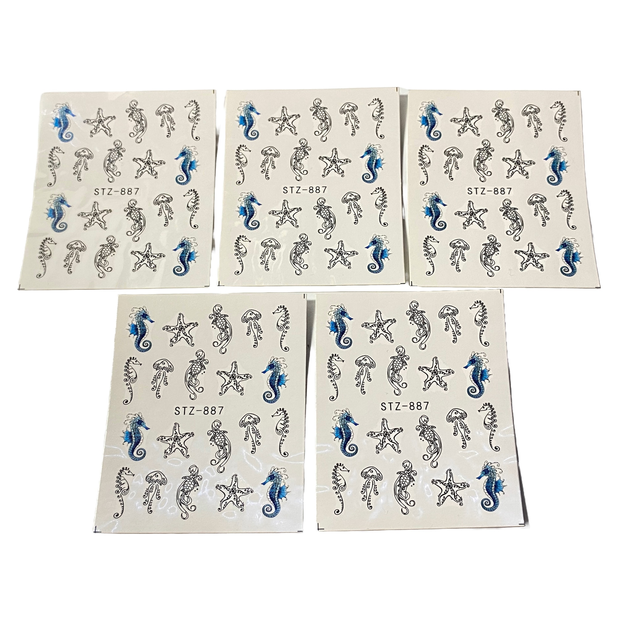 Imagine pentru Set 5 folii stickere pentru decor unghii, STZ-887, model Underwater Life, Negru, Bleumarin