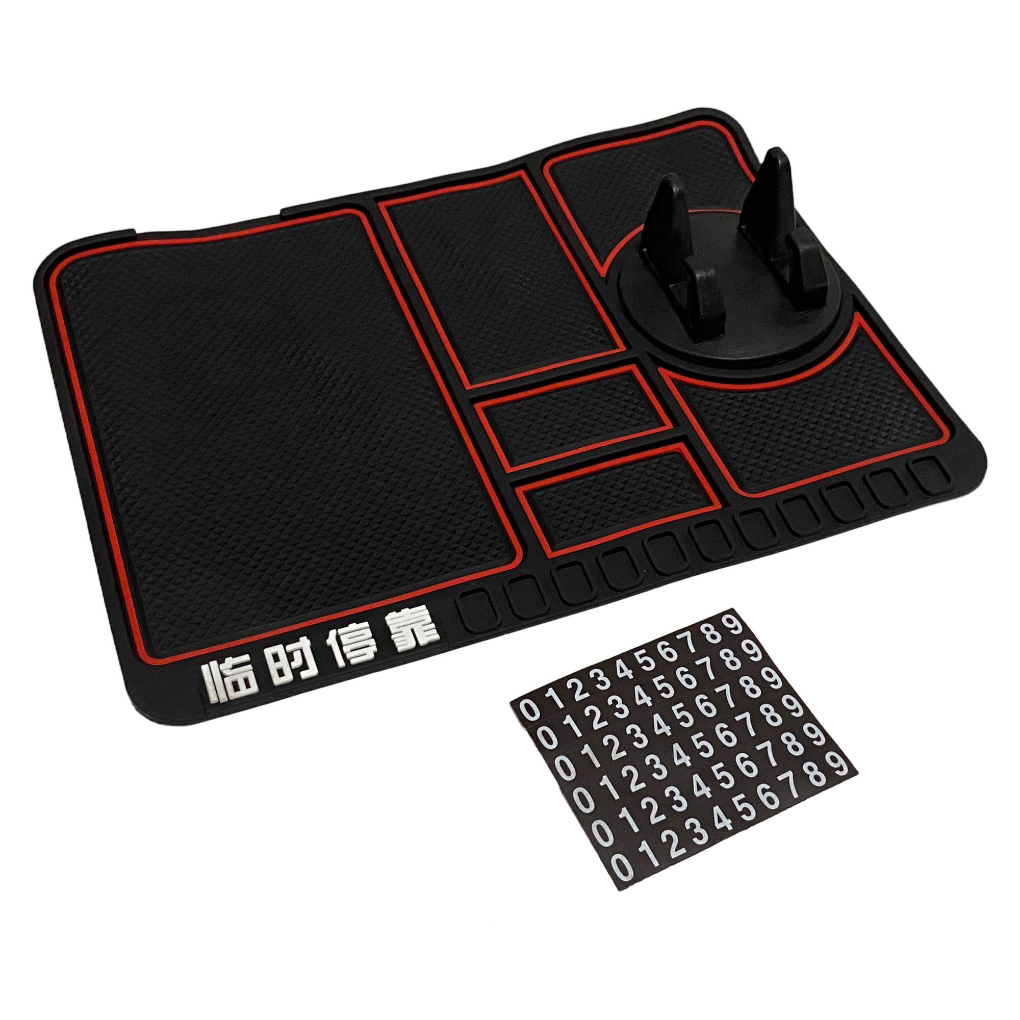 Imagine pentru Suport auto telefon multifunctional tip covoras antiderapant, Numar de Telefon, Rotire 360, rosu